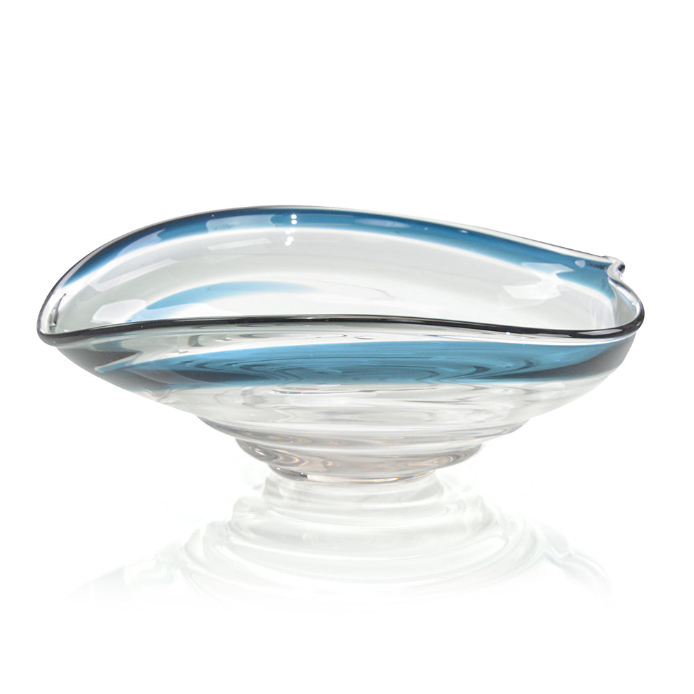 Handblown Dark Blue and Grey Glass Bowl