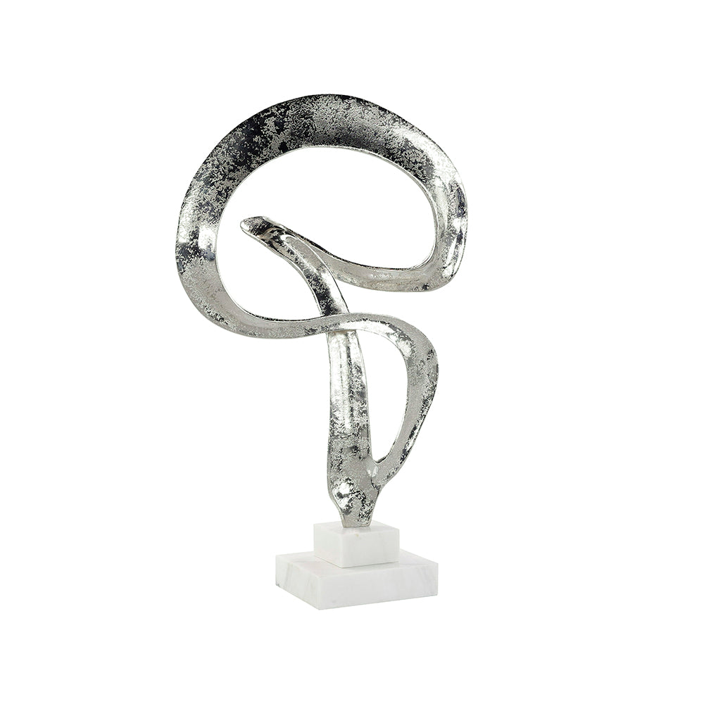Winding Flourish Sculpture on Marble Base, Nickel