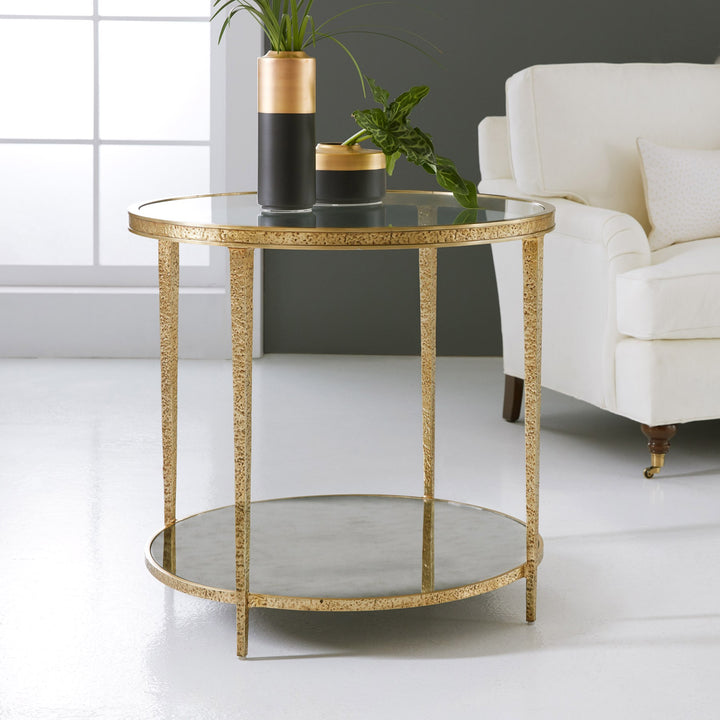Small Sculpture Round End Table-Antique Brass