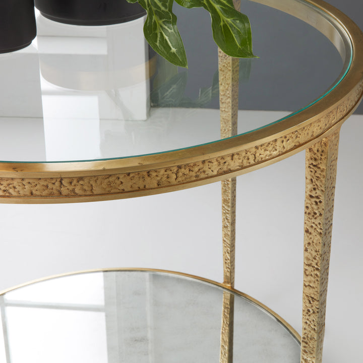 Small Sculpture Round End Table-Antique Brass