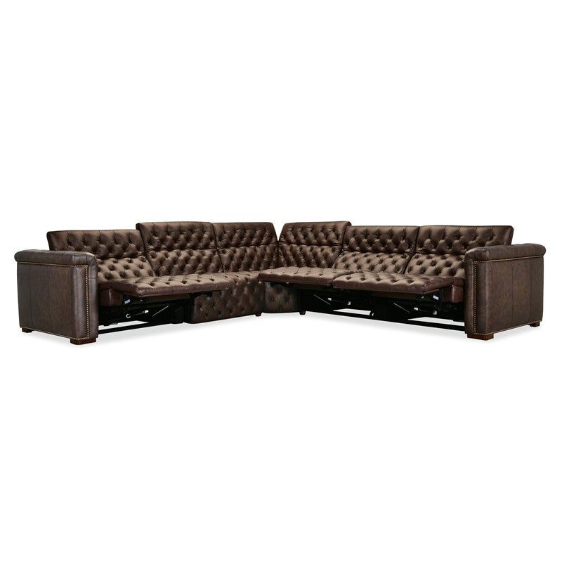 SS - Savion Deux 5 Seat Sectional With Three Power Recliners And Six Power Headrests - Dark Brown
