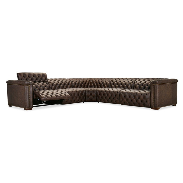 SS - Savion Deux 5 Seat Sectional With Three Power Recliners And Six Power Headrests - Dark Brown