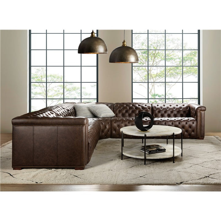 SS - Savion Deux 5 Seat Sectional With Three Power Recliners And Six Power Headrests - Dark Brown