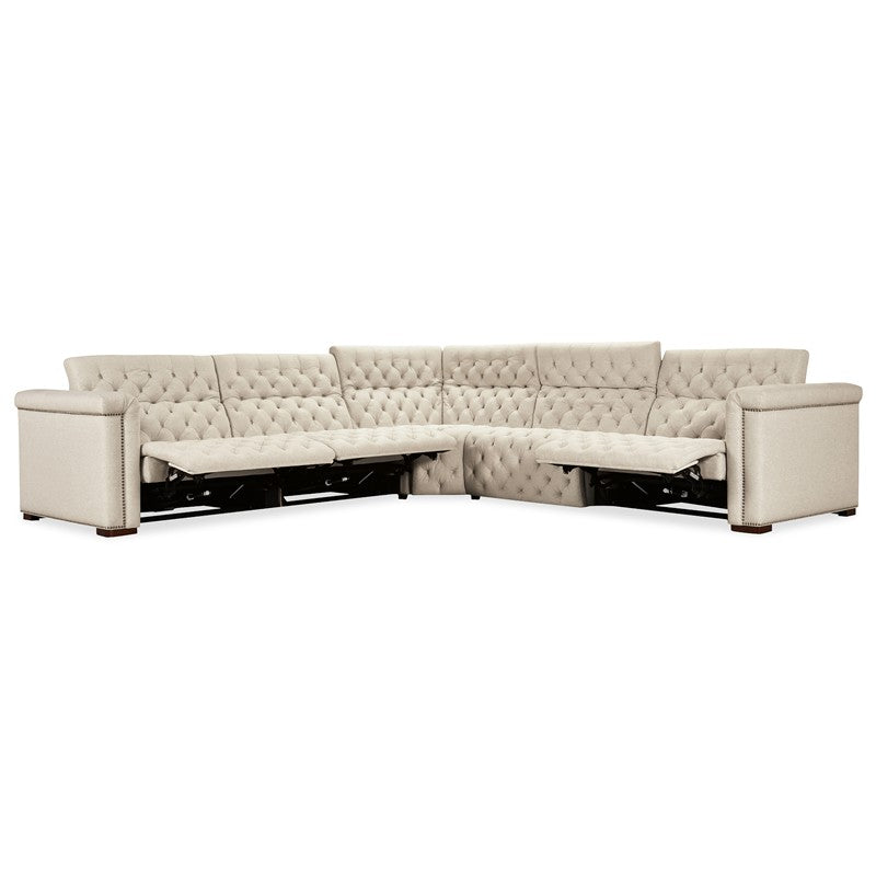 SS - Savion Deux 5 Seat Sectional With Four Power Recliners And Six Power Headrests - Beige