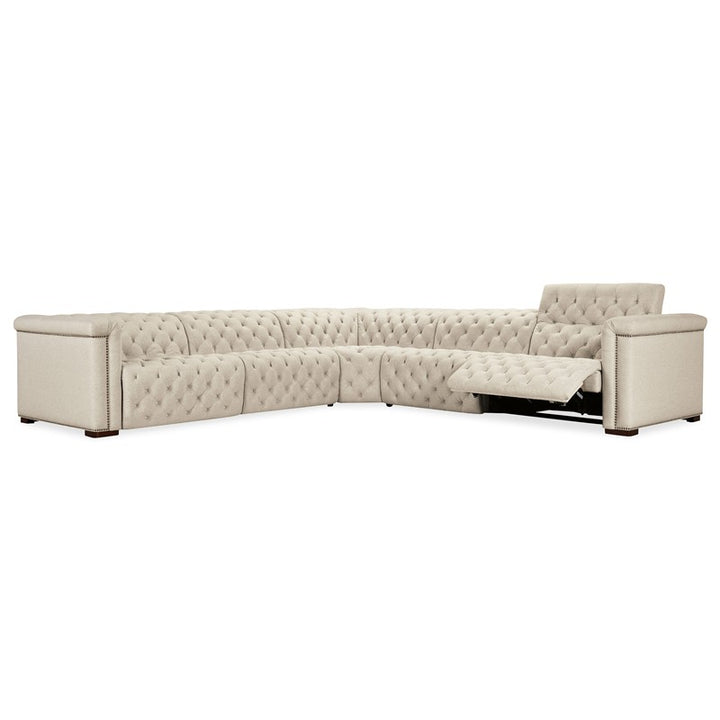 SS - Savion Deux 5 Seat Sectional With Four Power Recliners And Six Power Headrests - Beige