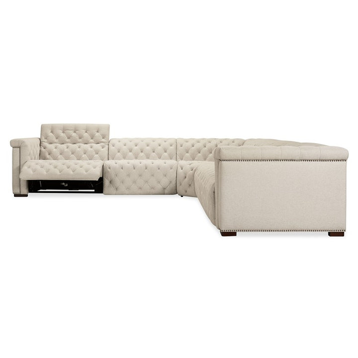 SS - Savion Deux 5 Seat Sectional With Four Power Recliners And Six Power Headrests - Beige