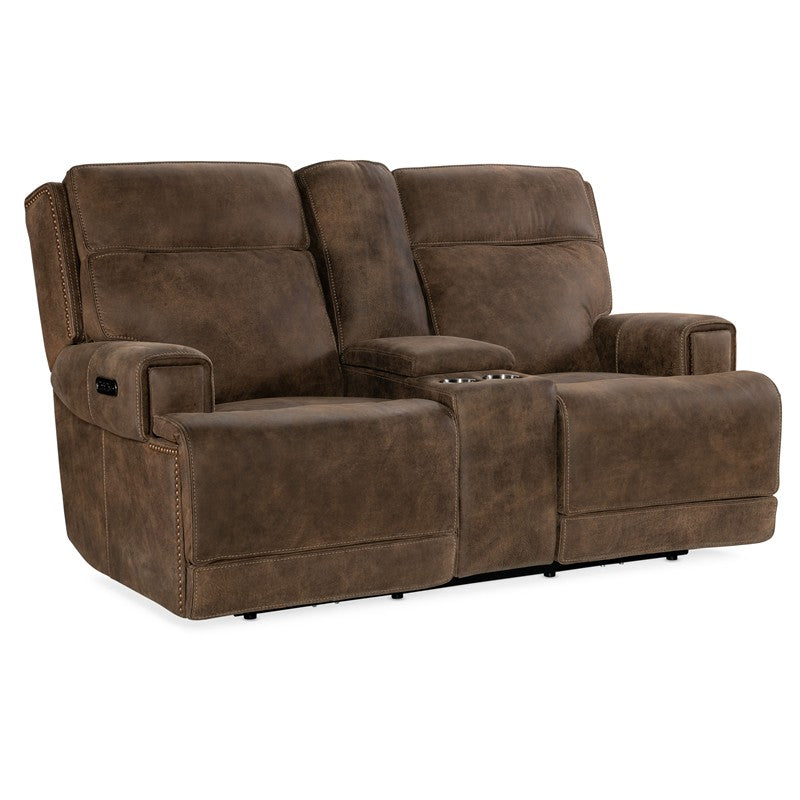 MS - Wheeler Power Console Loveseat With Power Headrest - Dark Brown